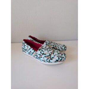 Toms Holiday Print Slip-On Shoes Casual Size 7 Mint Holly Jolly Glitter